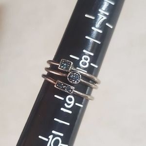 8.75 stacking ring set of 3 silver shaped black stones circle square rectangle